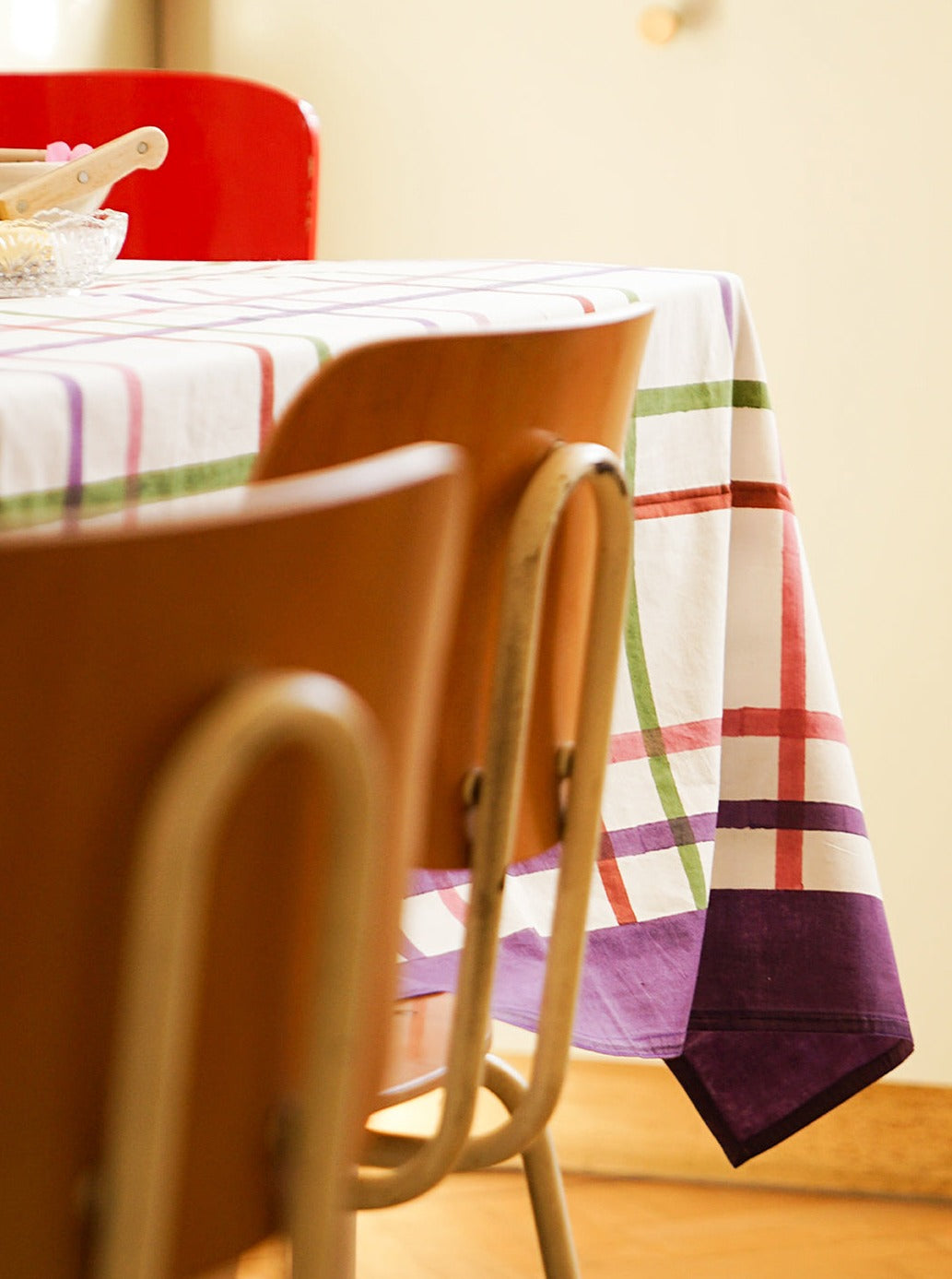 Unik og håndlaget duk - Ruter Grønn/Lilla